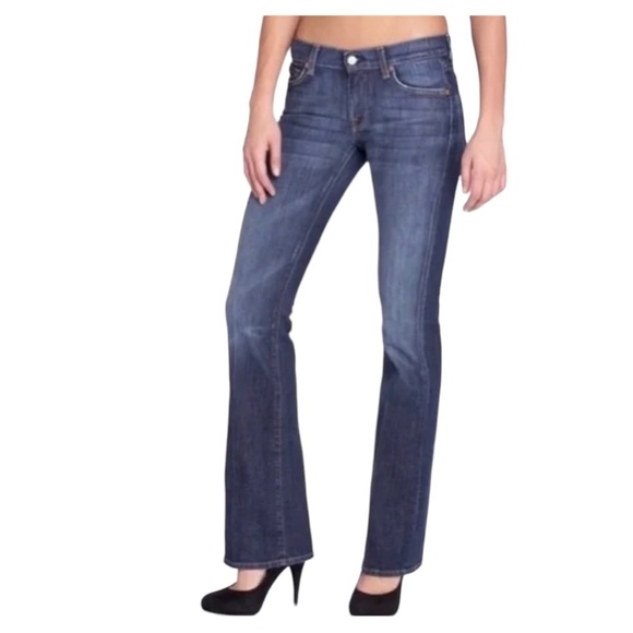 7 for All Mankind Bootcut Midrise Squiggle Pocket Stretch Jeans in Medium Blue - Picture 1 of 9